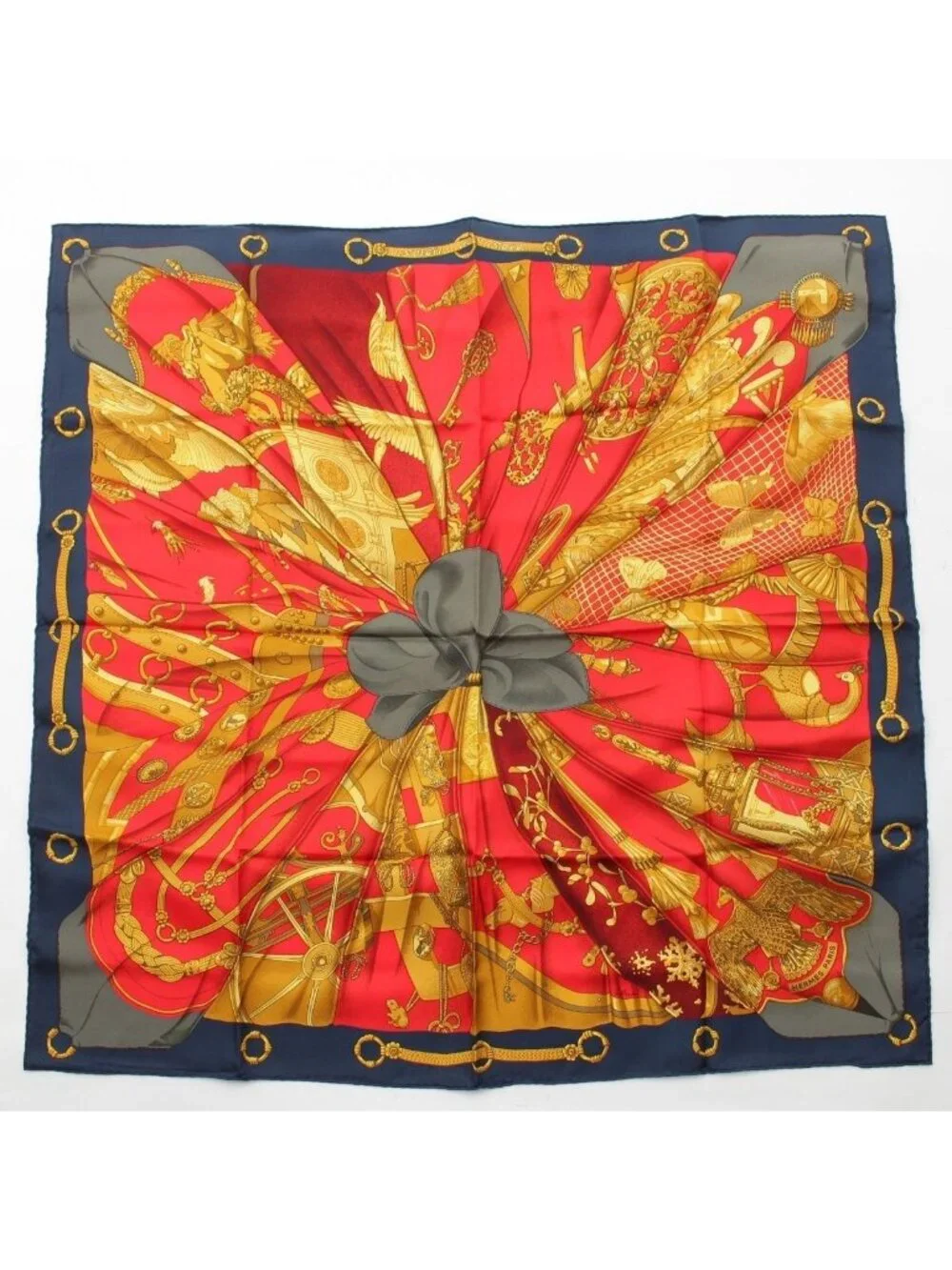 Hermes Soleil de Soie Silk Sun Carre 90 Scarf Red Navy
